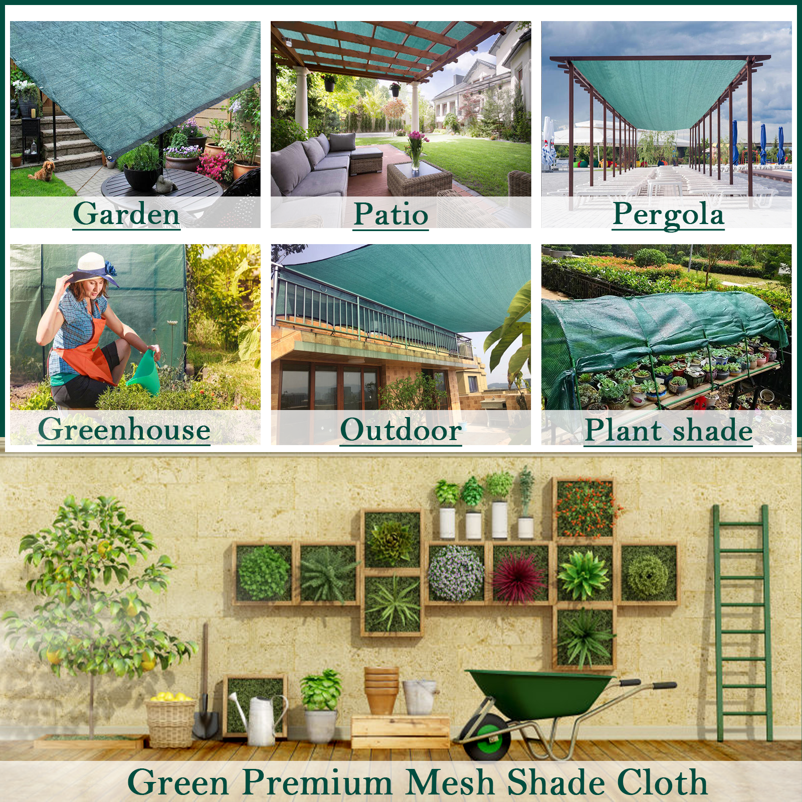 UCINNOVATE 10 x 10 ft Sunblock Mesh Fabric UV Resistant Garden Shade Cloth 70% Green Shade Cloth