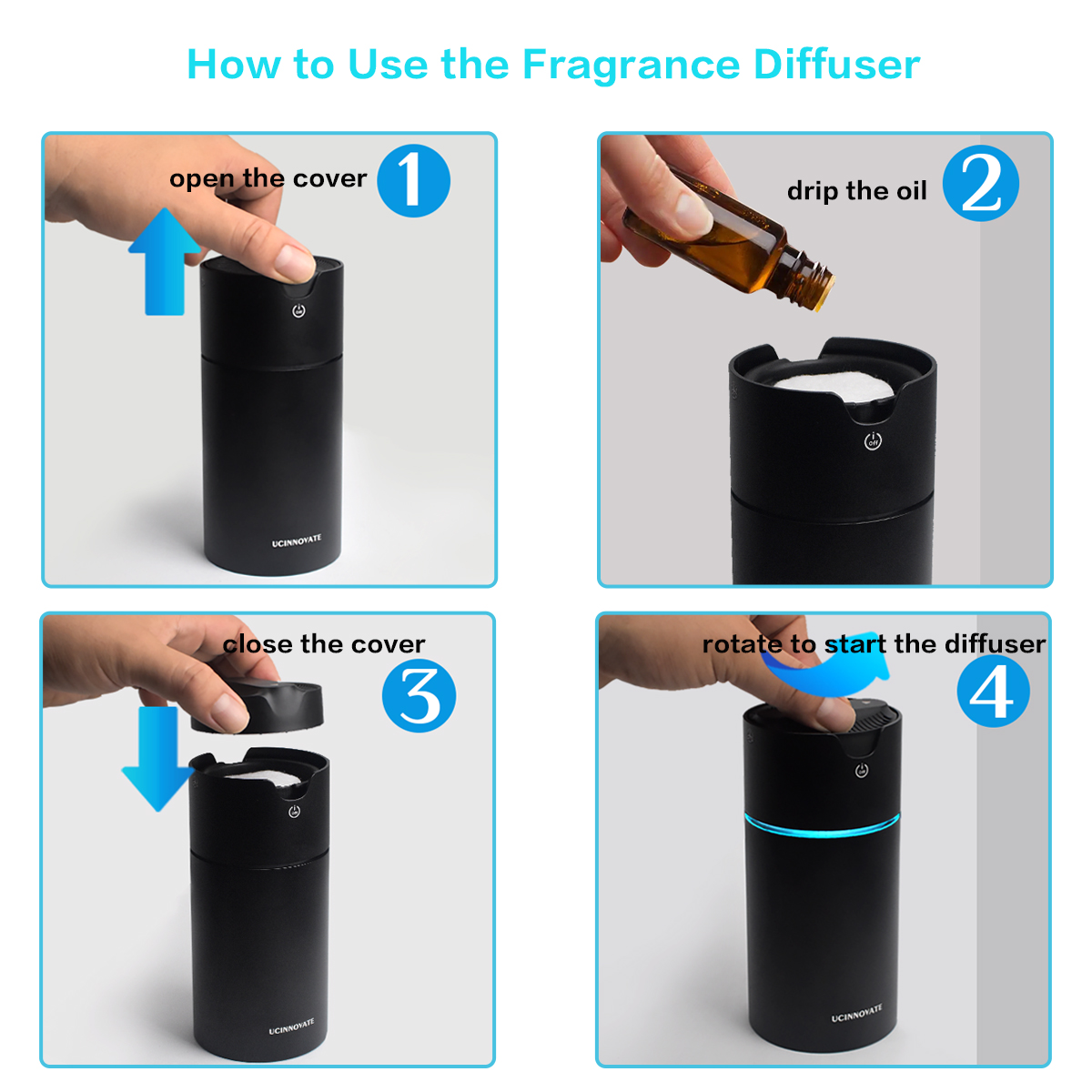 Waterless Essential Oil Diffuser Car Cup Diffuser with USB Rechargeable Battery, Aluminum Portable Desk Aromatherapy Diffuser Without Mist for Small Space Office Car SUV Fragrance Diffuser