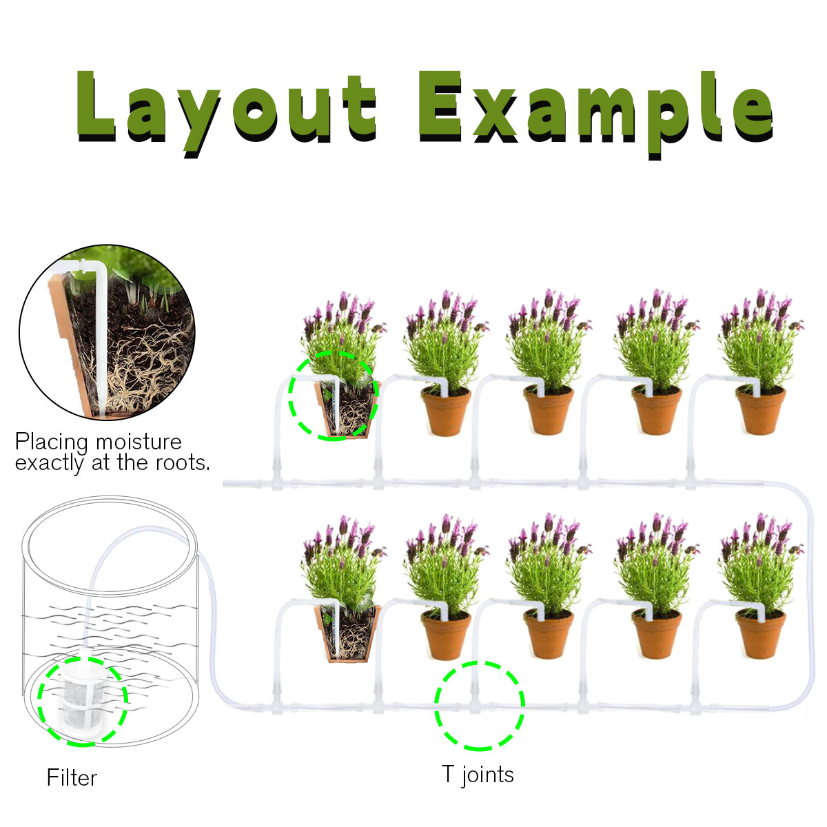 Drip Irrigaiton Kits for Automatic Irrigation System, 16ft 1/4""Tubing Drip Irrigation Accessories