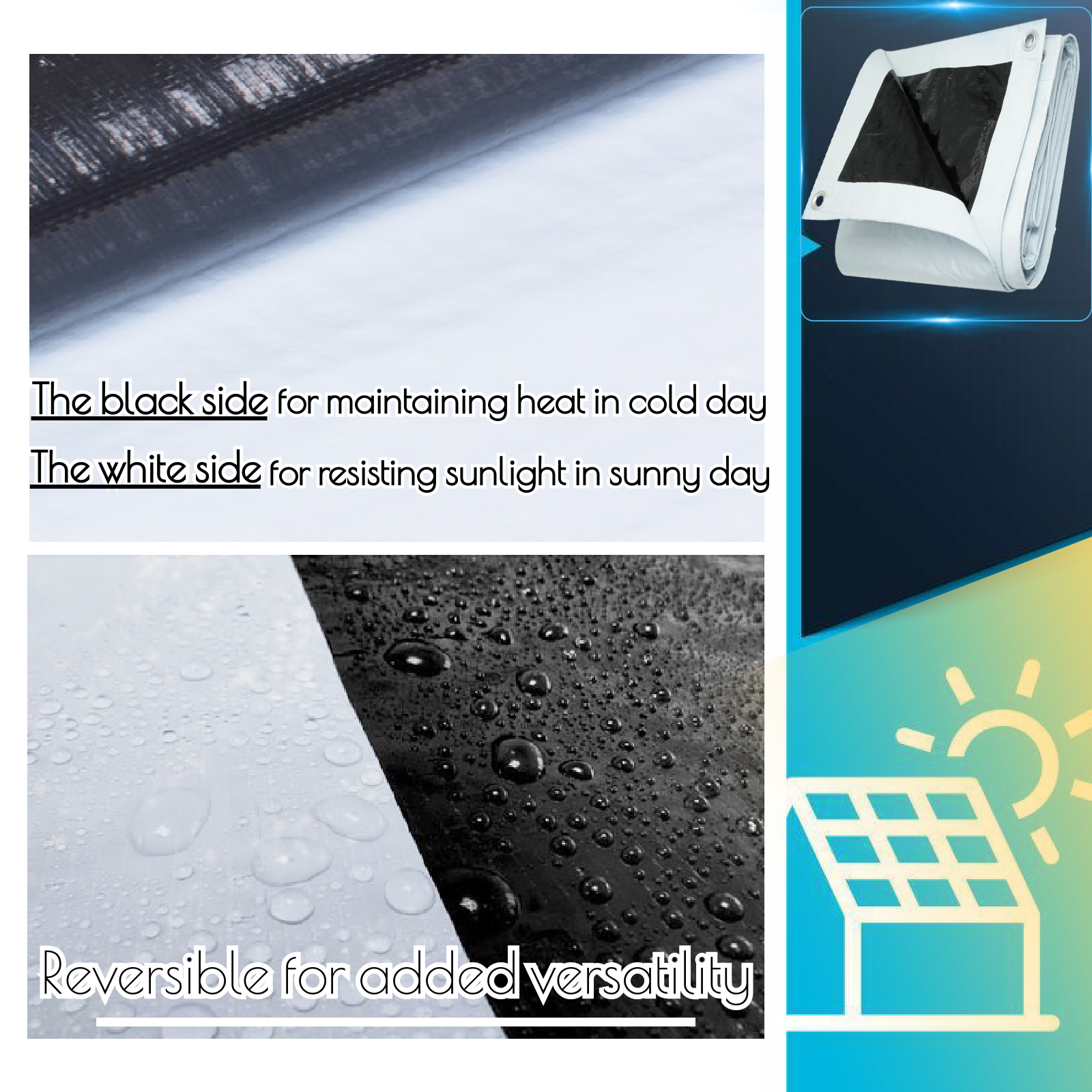 UCINNOVATE 10 x 10 ft Heavy Duty Waterproof Reversible Tarp White / Black Tarp Cover with Grommets