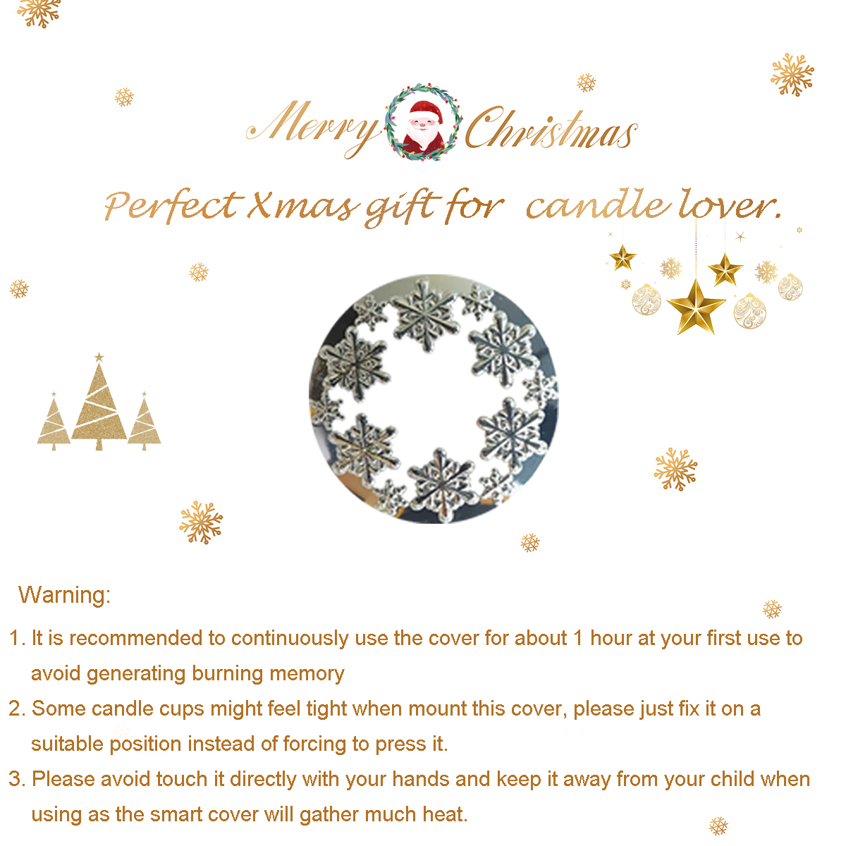 UCINNOVATE Candle Toppers, Jar Candle Accessory Shades Sleeves, Gift for Candle Lover, Christmas, Sliver Snow