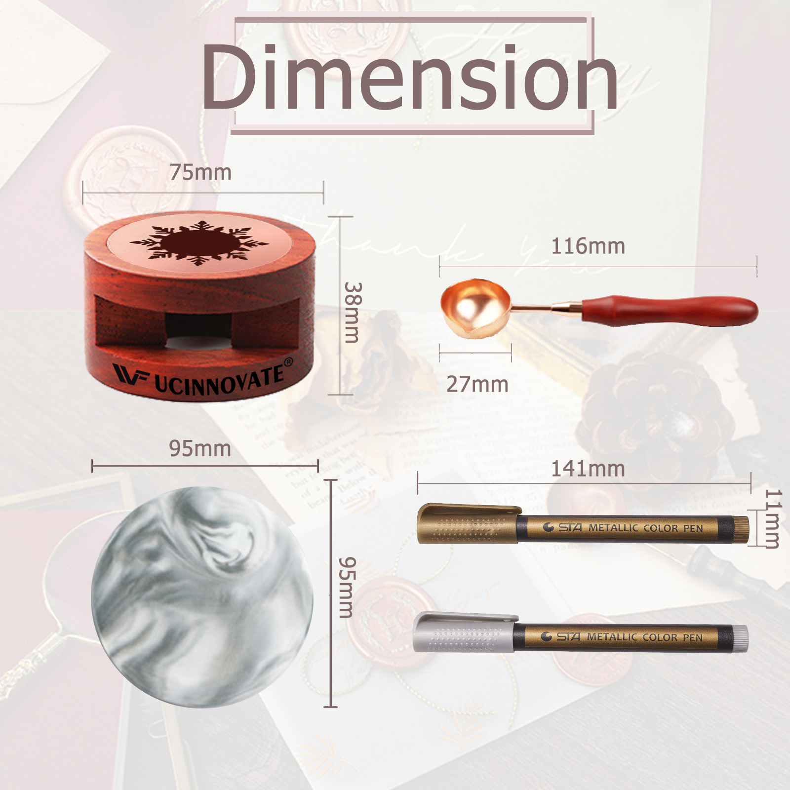 Wax Seal Accessories Tool Kit, Wax Seal Warmer with Spoon, Marble Pad, Metallic Pen for Wax Seal Stamp Decor