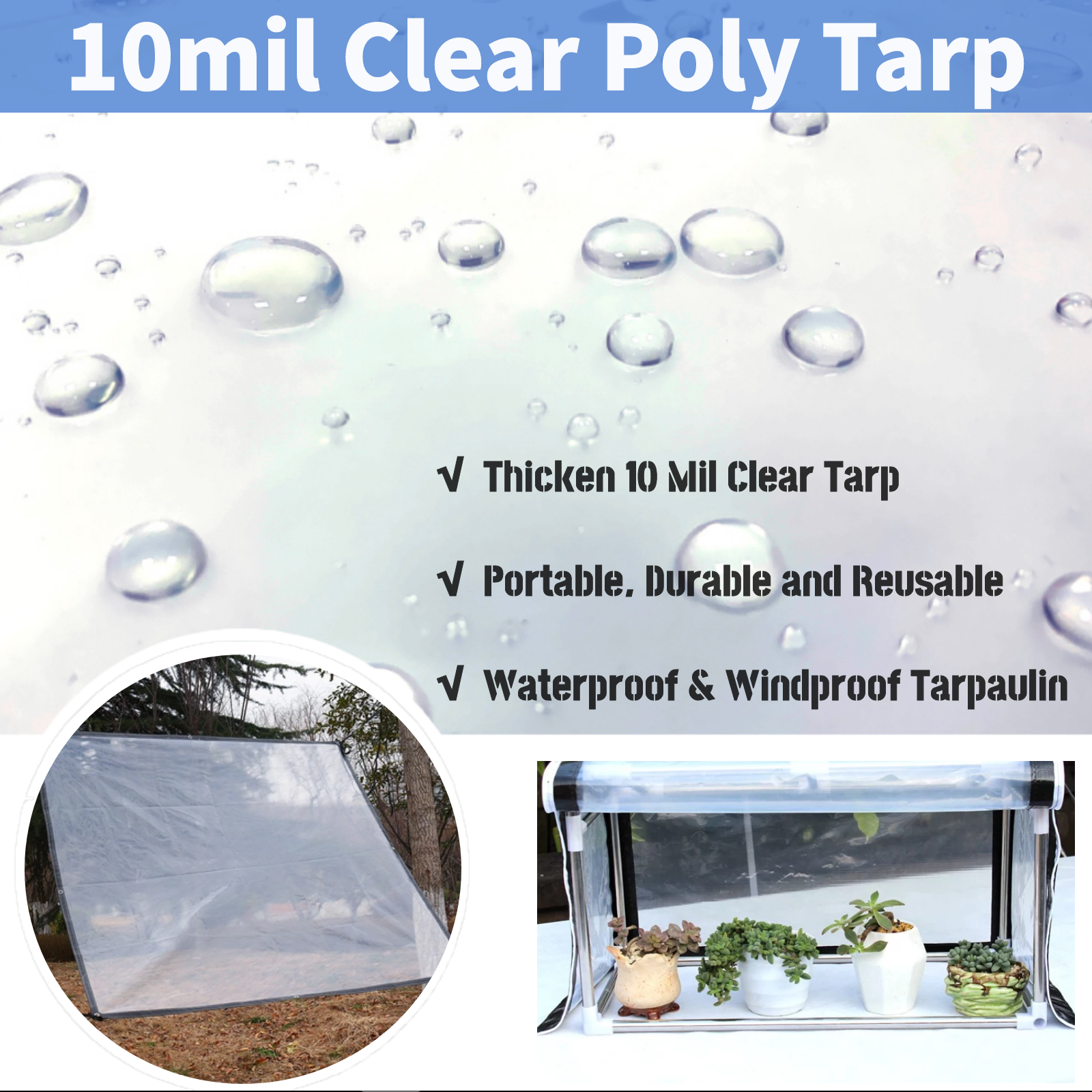 UCINNOVATE 6.5 x 10 ft Clear Plastic Tarps 10mil Clear Tarps Cover with Grommets (2 pack)