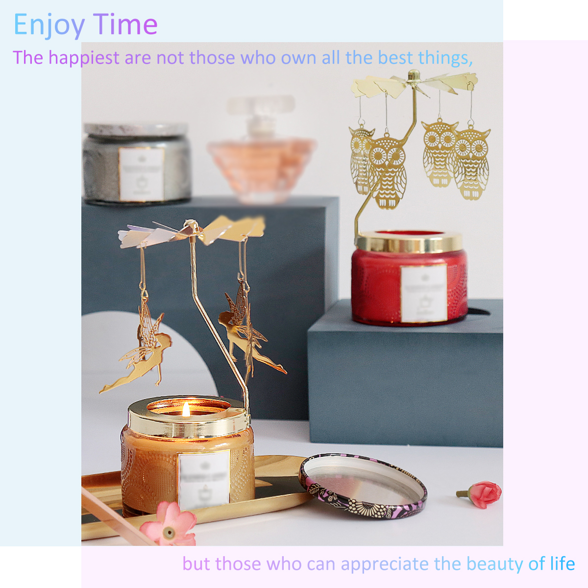 UCINNOVATE Candle Holder, Rotary Tea Light Candlestick Holders, Rotation Carousel Home Party Decor Gift (Owl)