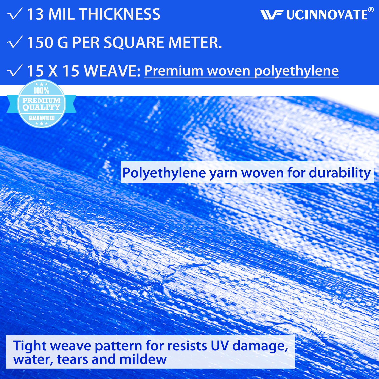 UCINNOVATE 10 x 10 ft Heavy Duty Blue/Silver Tarp Waterproof Poly Tarp Cover with Metal Grommets