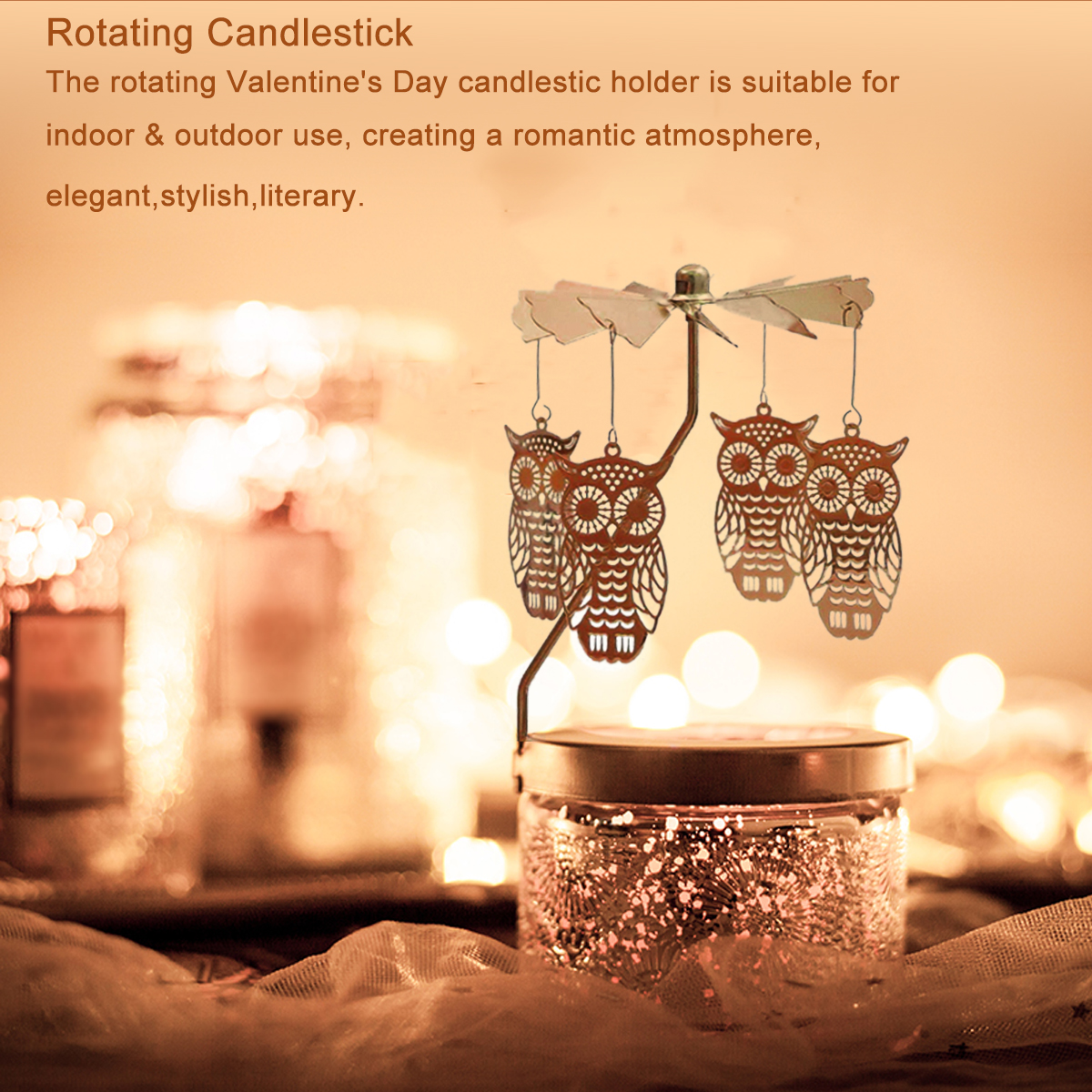 UCINNOVATE Candle Holder, Rotary Tea Light Candlestick Holders, Rotation Carousel Home Party Decor Gift (Owl)