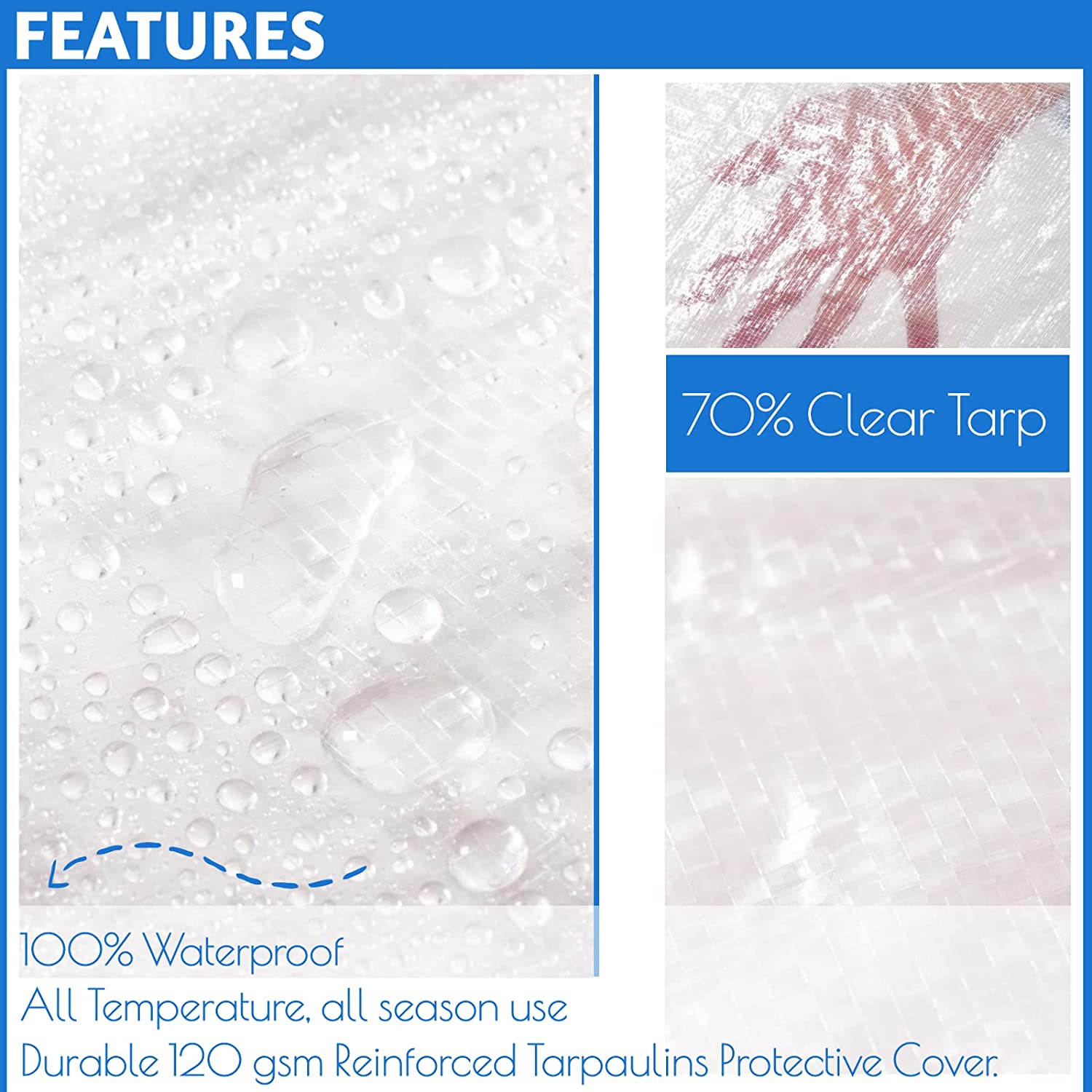 UCINNOVATE 6.5 x 10 ft Thicken Transparent Waterproof Tarpaulin Shed Cloth for Garden Greenhouse