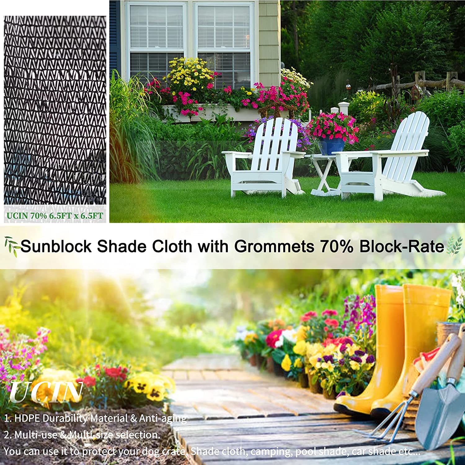 UCINNOVATE 6.5 x 6.5 ft Garden Shade Cloth for Plant 70% Shade Net UV Resistant Sunshade Netting