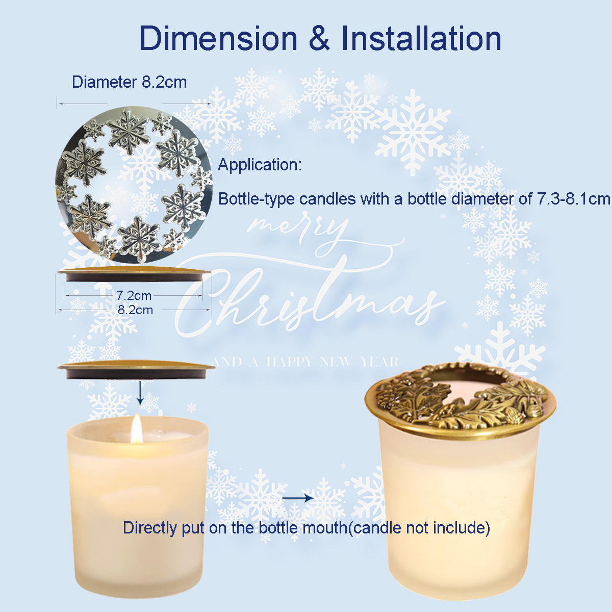 UCINNOVATE Candle Toppers, Jar Candle Accessory Shades Sleeves, Gift for Candle Lover, Christmas, Sliver Snow