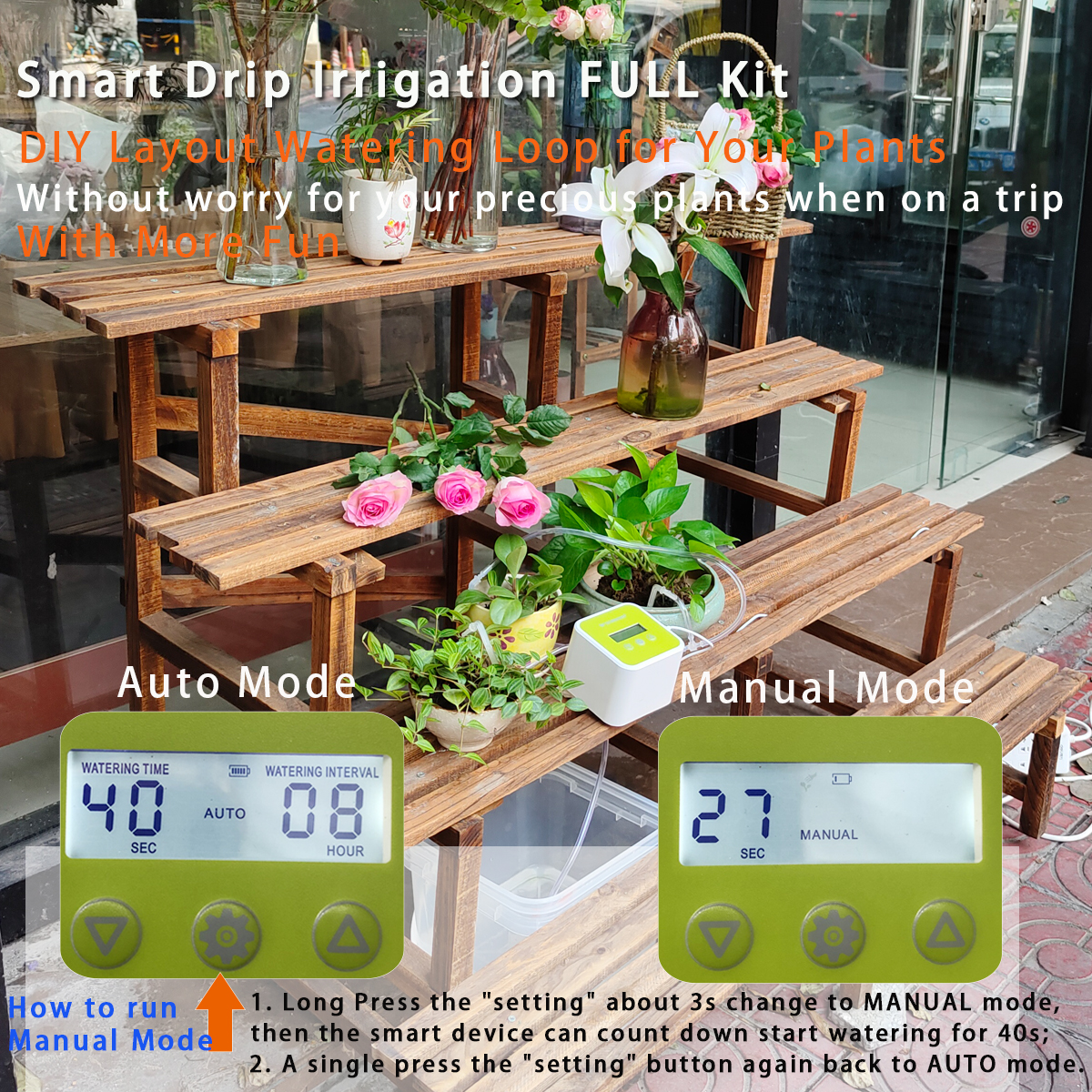 Automatic Drip Irrigation Kit, Indoor Greenhouse Potted Plant Self Watering System with DIY Programmable Timer