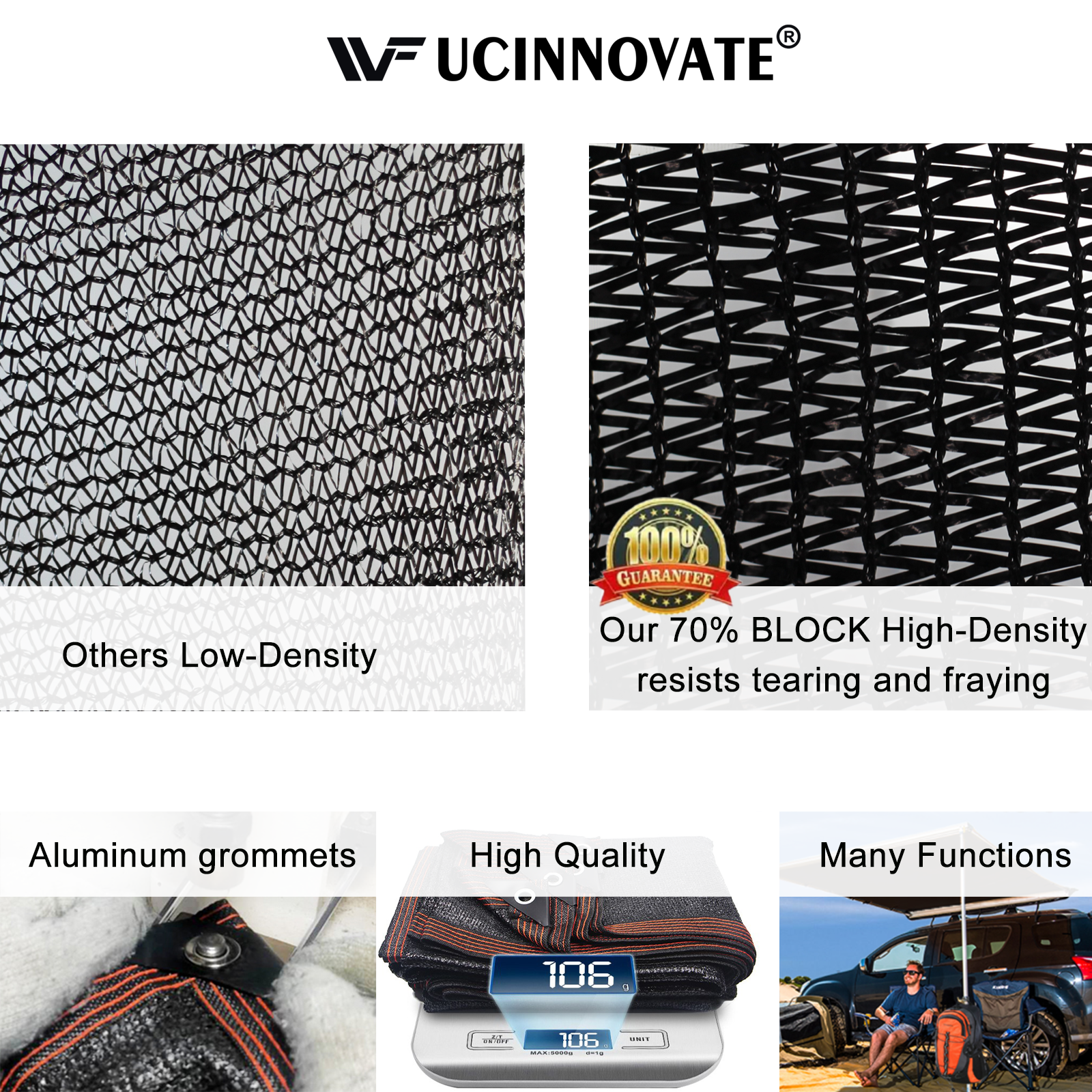 UCINNOVATE 10 x 10 ft Sunblock Shade Cloth 70% Shade Net Greenhouse Covers Mesh Tarp Shade Fabric