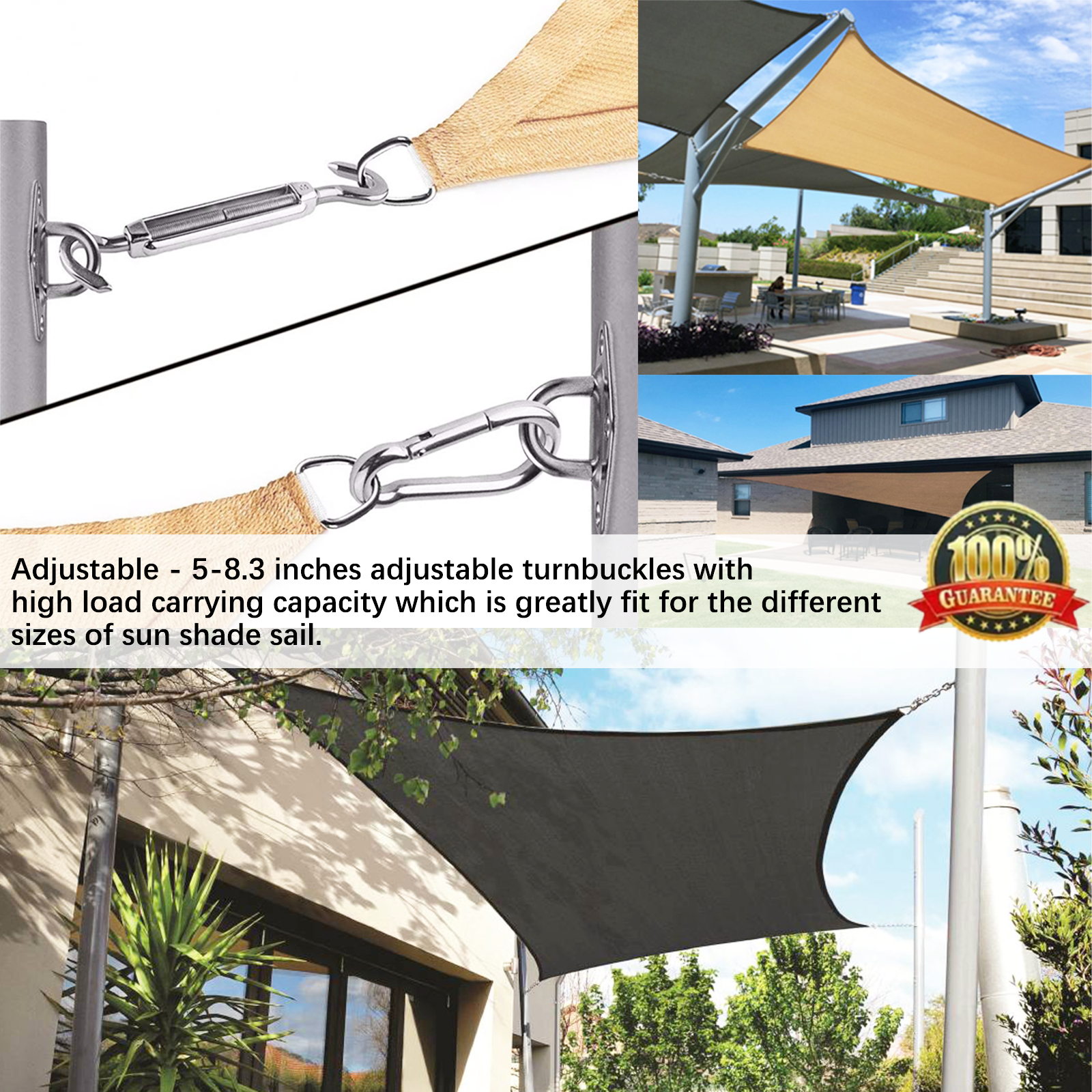 UCINNOVATE 5 inch Shade Sail Hardware Kit for Triangle Square Rectangle Sun Shade Sails Installation