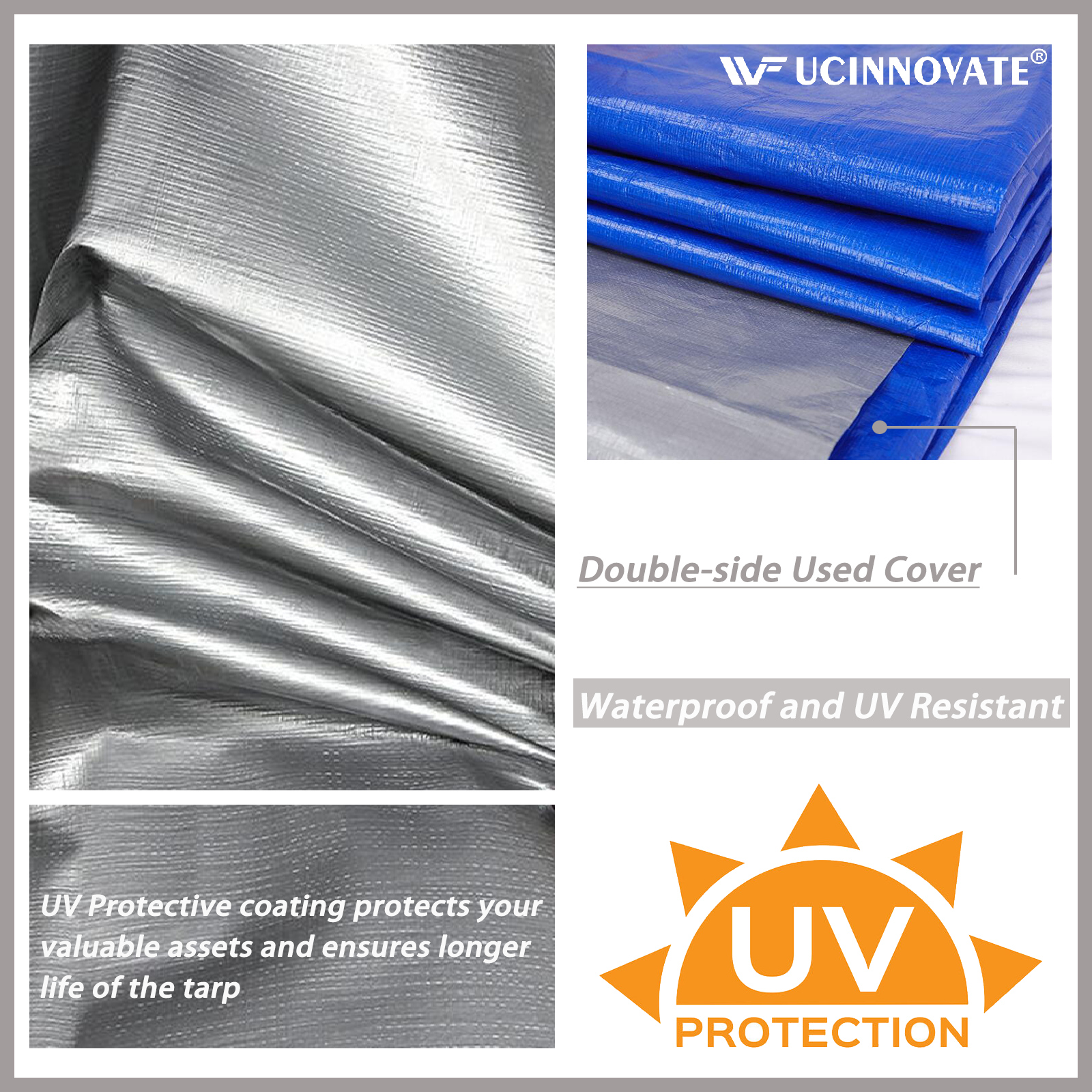 UCINNOVATE 10 x 10 ft Heavy Duty Blue/Silver Tarp Waterproof Poly Tarp Cover with Metal Grommets