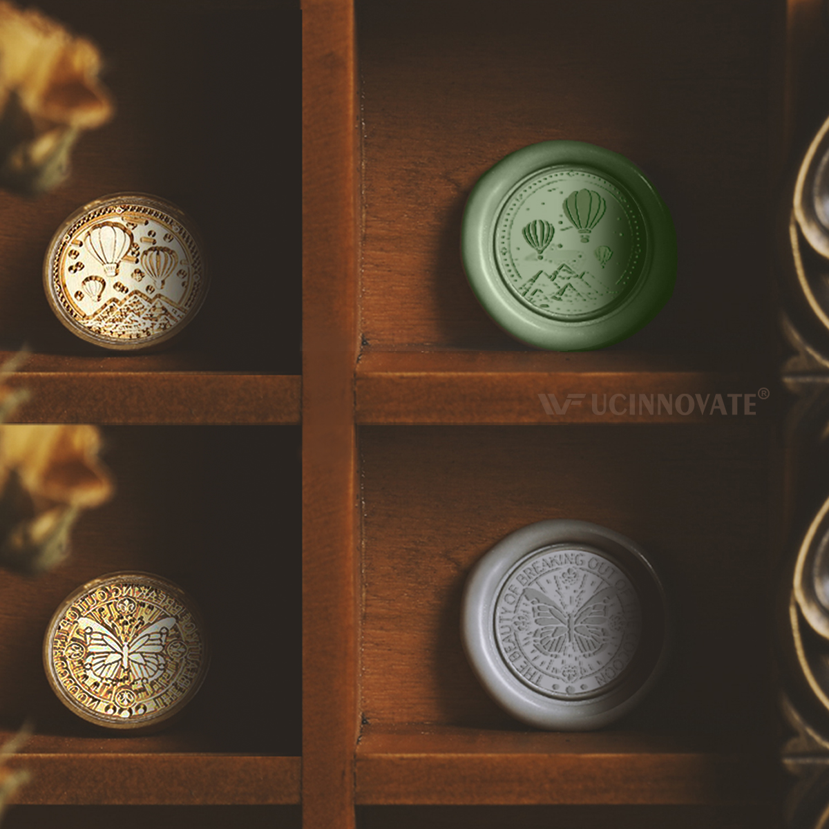 UCINNOVATE Wax Seal Stamp for Christmas Gift, Cards Envelopes, Invitations (Butterfly + Hot Air Balloon)