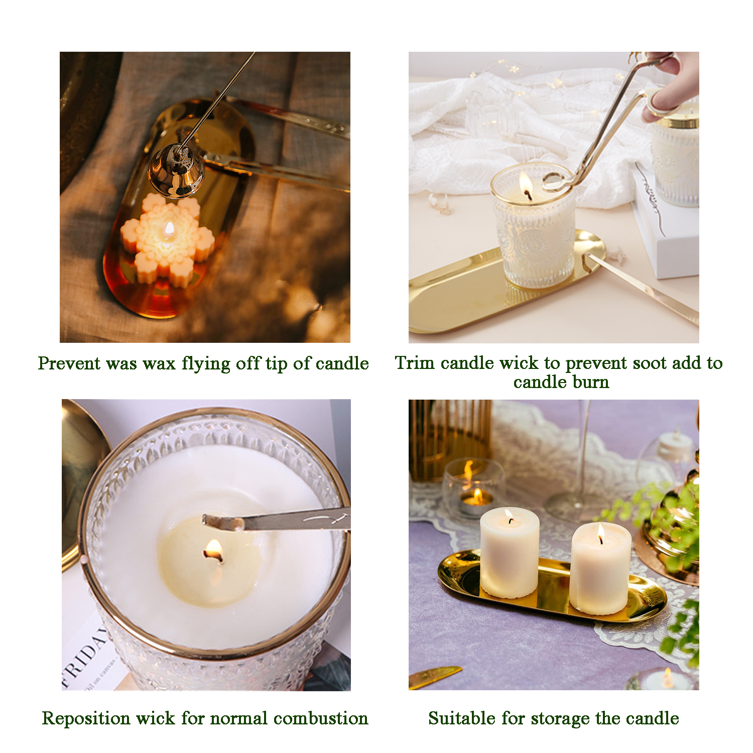 4 in 1 Candle Accessory Set, Candle Snuffer, Wick Trimmer, Wick Dipper and Storage Tray, Gift for Candle Lover