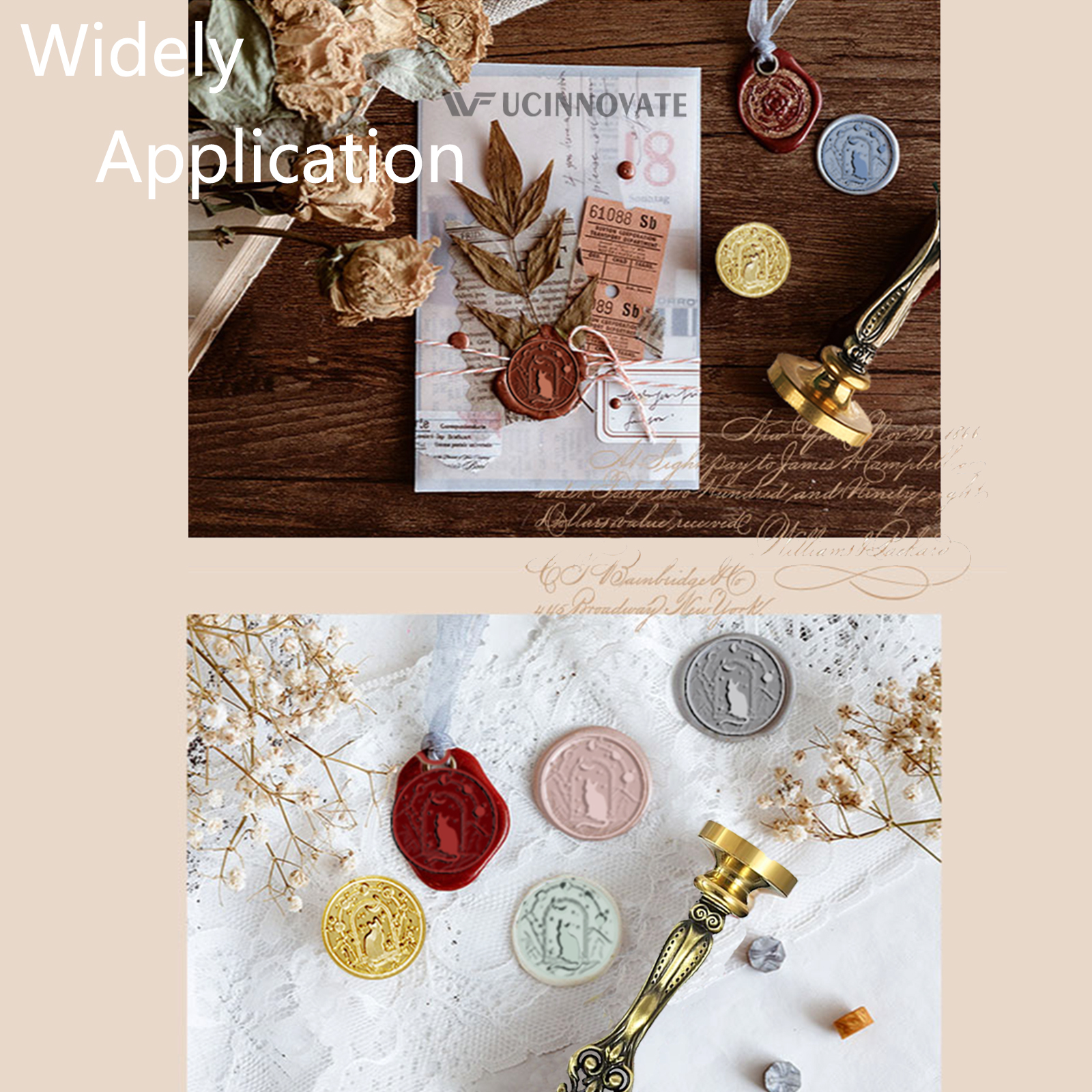 UCINNOVATE Seal Stamp Kit, Wax Seal Stamp(Cat), Wax Melting Spoon, Envelope, Card, for Invitation, Gift, Decor