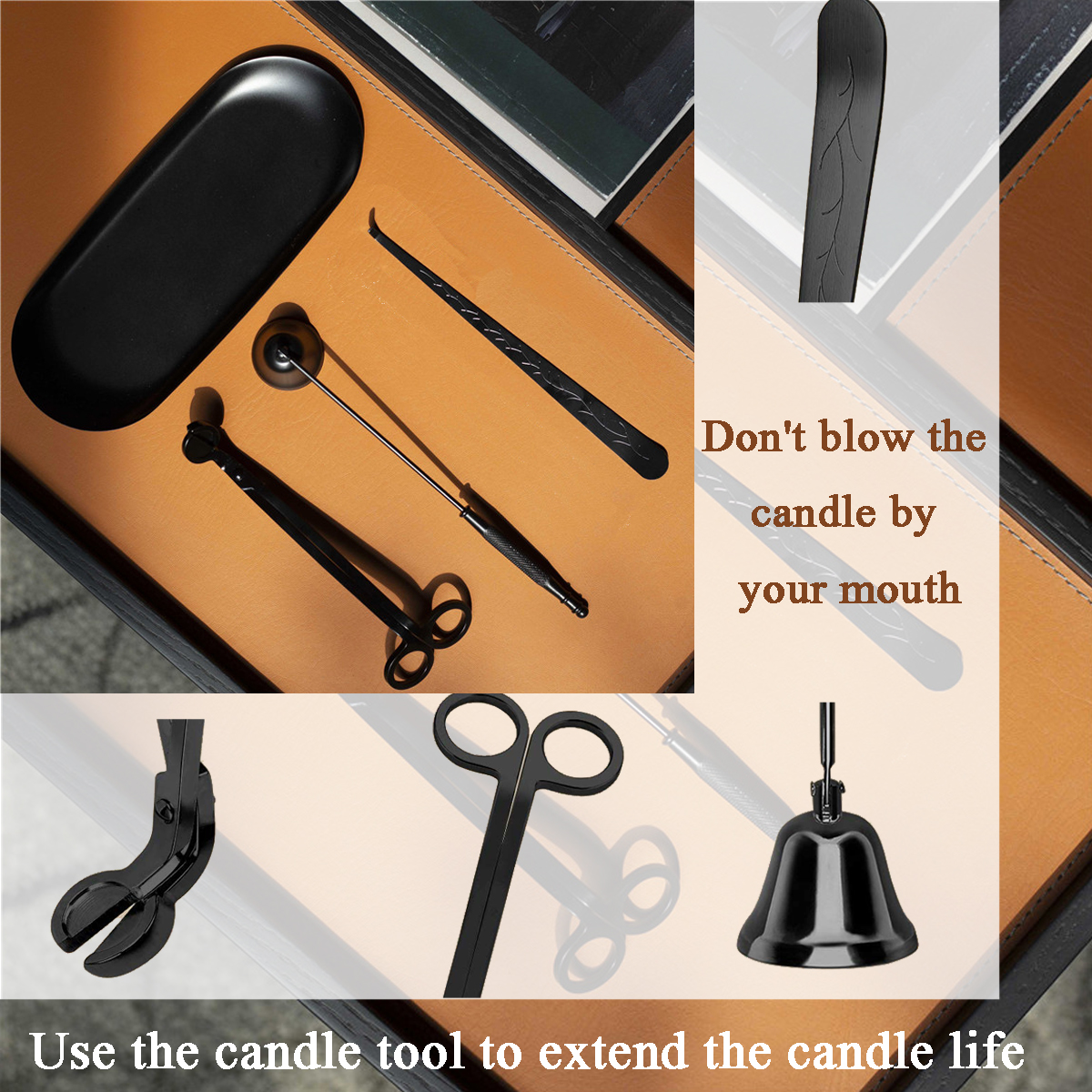 4 in 1 Candle Accessory Set, Candle Snuffer, Wick Trimmer, Wick Dipper, Storage Tray , for Candle Lover(Black)