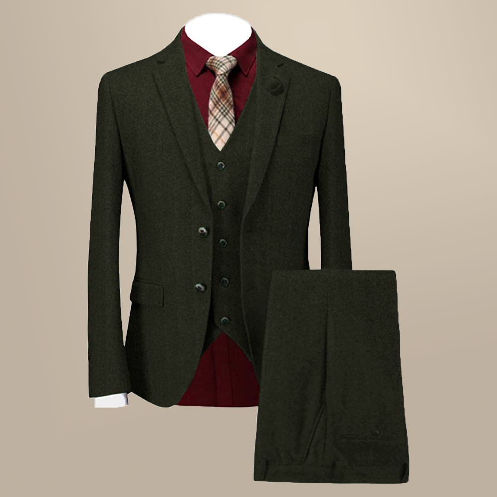 Men's Casual 3 Piece Men's Suit Classic Herringbone Notch Lapel Tuxedo (Blazer + Vest + Pants)
