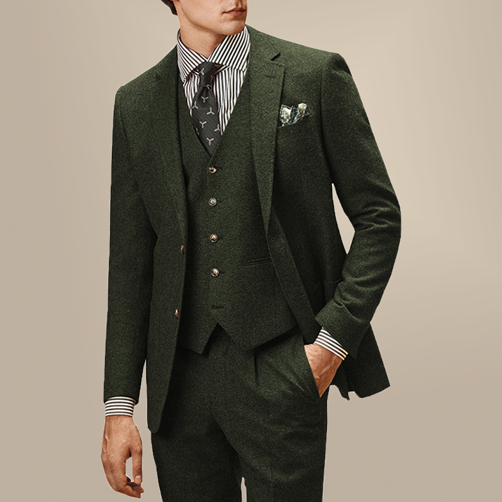 Vindgeluk Men's Casual 3 Pieces Mens Suit Classic Tweed Notch Lapel Tuxedos (Blazer+vest+Pants)