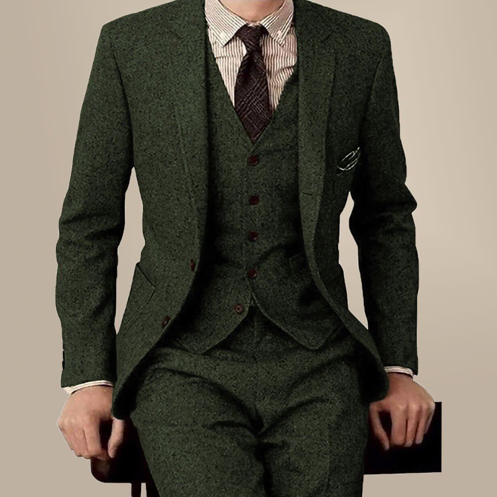 Vindgeluk Men's Casual 3 Pieces Mens Suit Classic Tweed Notch Lapel Tuxedos (Blazer+vest+Pants)