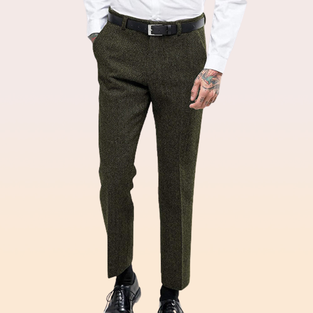 Vindgeluk Heren retro pantalon Visgraat tweed broek