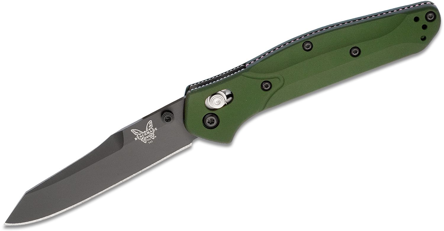 Benchmade Osborne Folding Knife 3.4" S30V Black Plain Blade, Green Aluminum Handles - 940BK