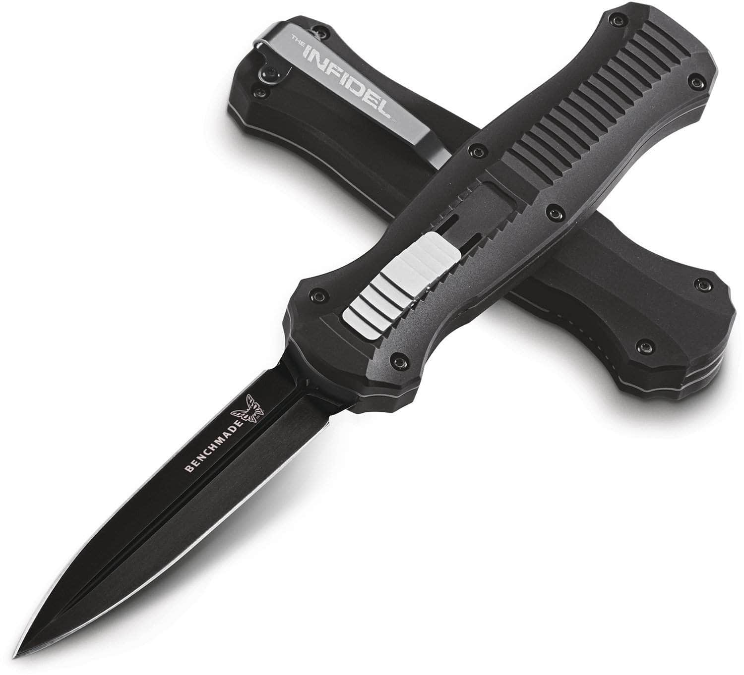 Benchmade 3300BK Infidel Dagger AUTO OTF Knife 3.95" D2 Black Double Edge Blade, Black Aluminum Handles