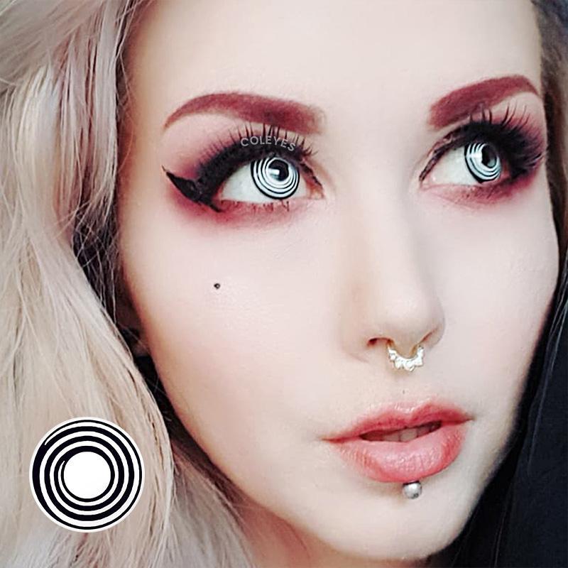 Coleyes Black White Spiral Yearly Colored Contacts-Coleyes