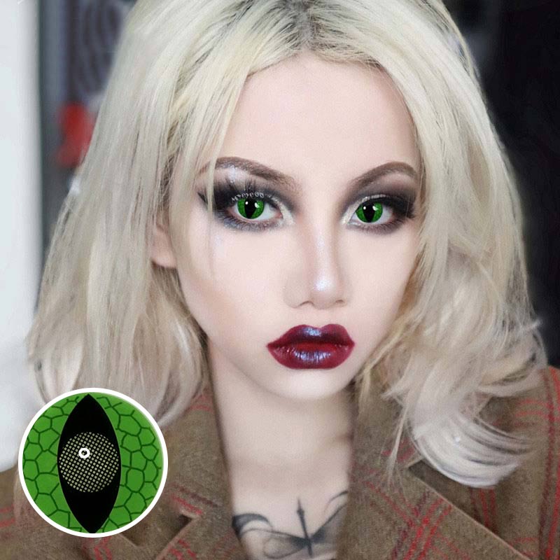 MYEYEBB Blind Snake Eyes Green Cosplay Colored Contact Lenses
