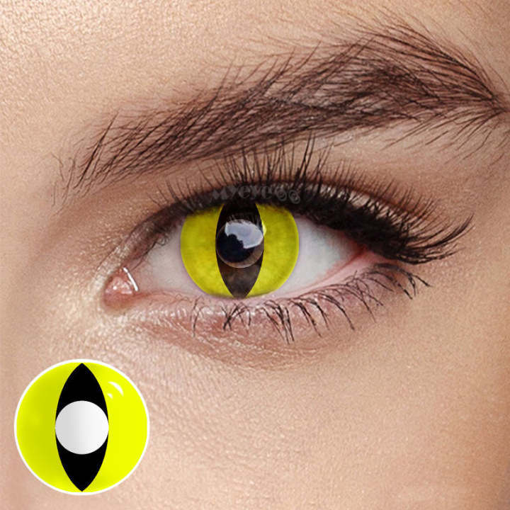 MYEYEBB Yellow Cat Eyes Cosplay Colored Contact Lenses