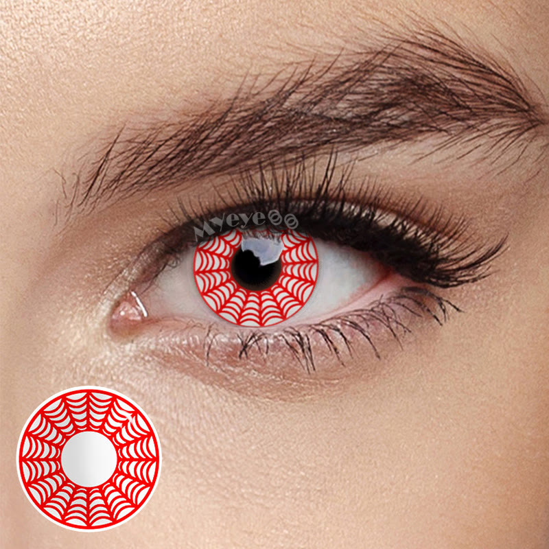MYEYEBB Spider Web Red Prescription Cosplay Colored Contact Lenses 