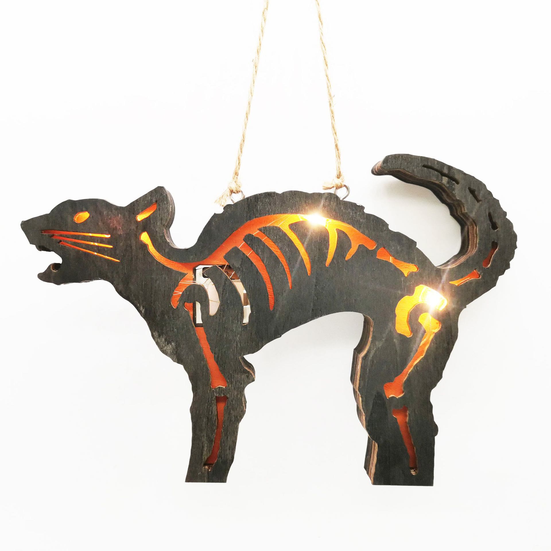 3D Handcraft Wooden Little Cat Home Decor Lights Wood Halloween Ornaments Gift