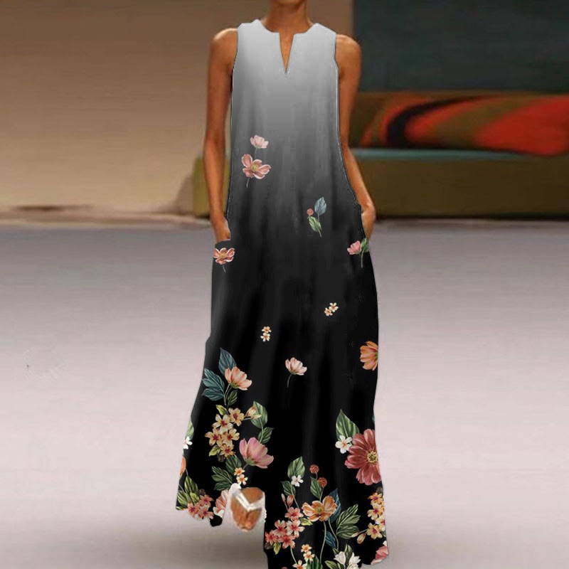 Women's Casual Floral Print Sleeveless Maxi Dress