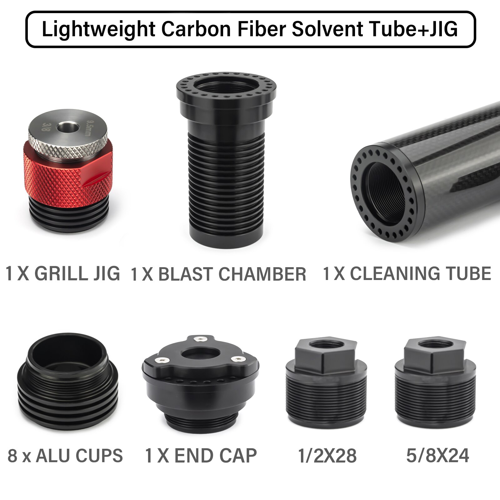 Car Screw Kit 1.85"OD 8.85"L Carbon Fiber Modular Solvent Car Filter End Caps 8 Baffles + Guide Baffle Drilling Jig Fixture
