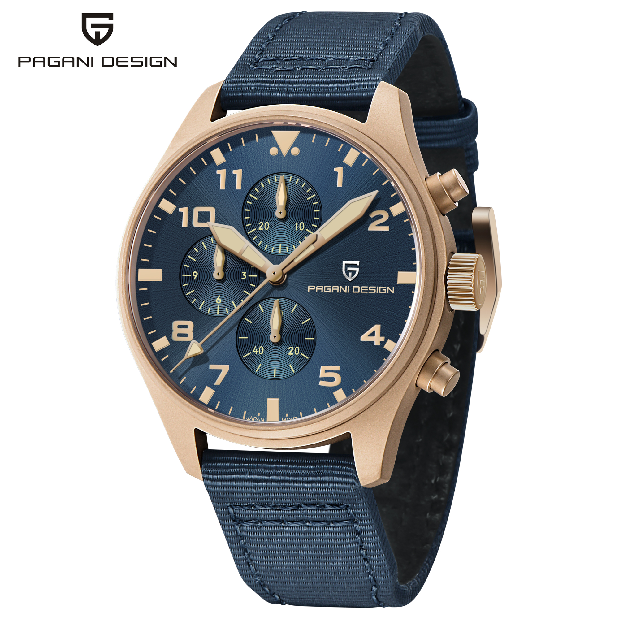 PAGANI DESIGN PD-1703 Pilot Watch Luxury Sapphire AR Coating Chronograph Bronze Luminous Men's Quartz Watch