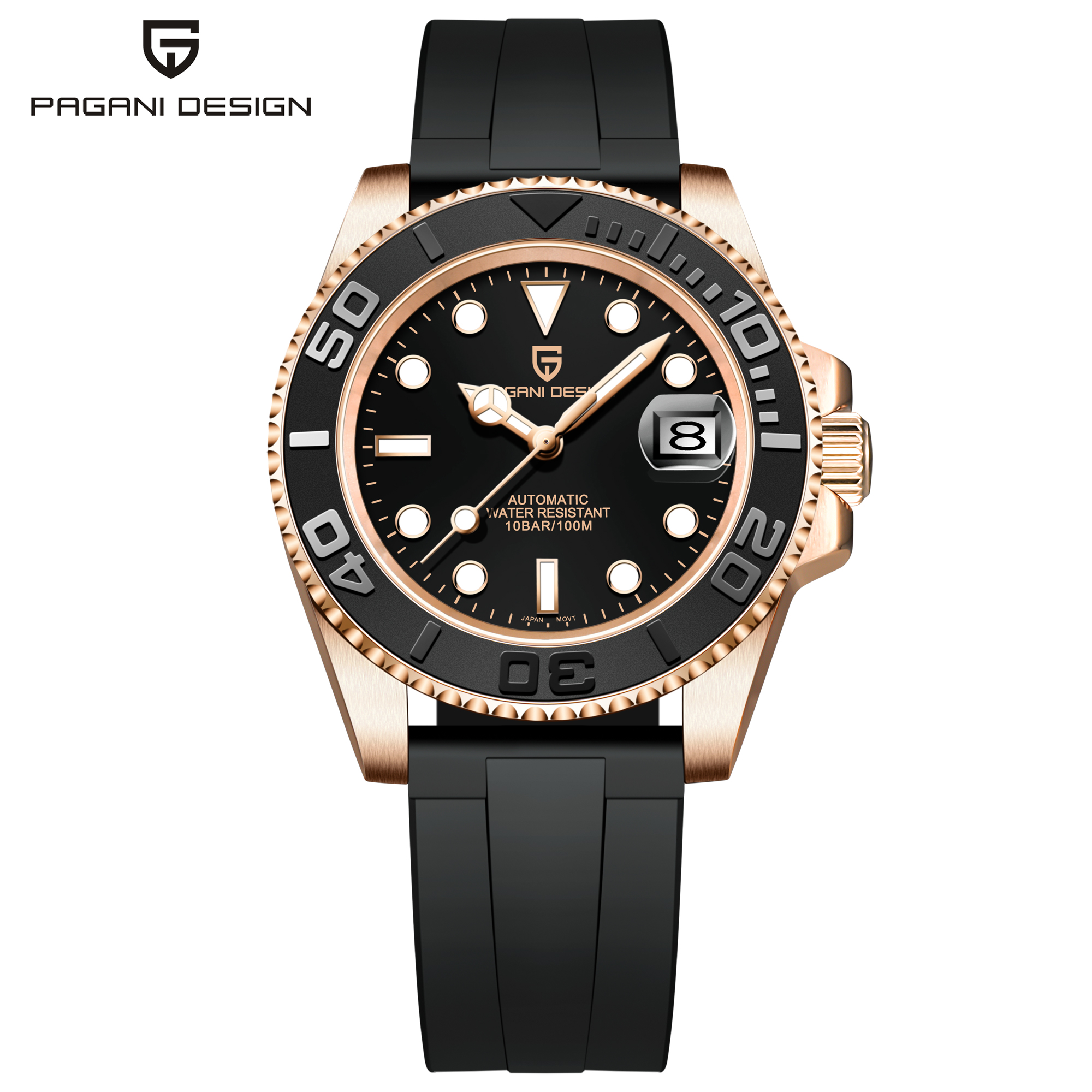 PAGANI DESIGN Stainless Steel Mechanical Watch Luxury Rose Gold Sapphire Glass Men's Automatic Watch Waterproof 100M Watch Men's