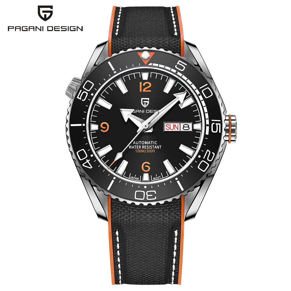 PAGANI DESIGN Seamaster Luxury Sapphire Glass Mechanical Watch Waterproof 100M Automatic Men's Watches Braided Leather Strap Ceramic Bezel Sports Watch for Men