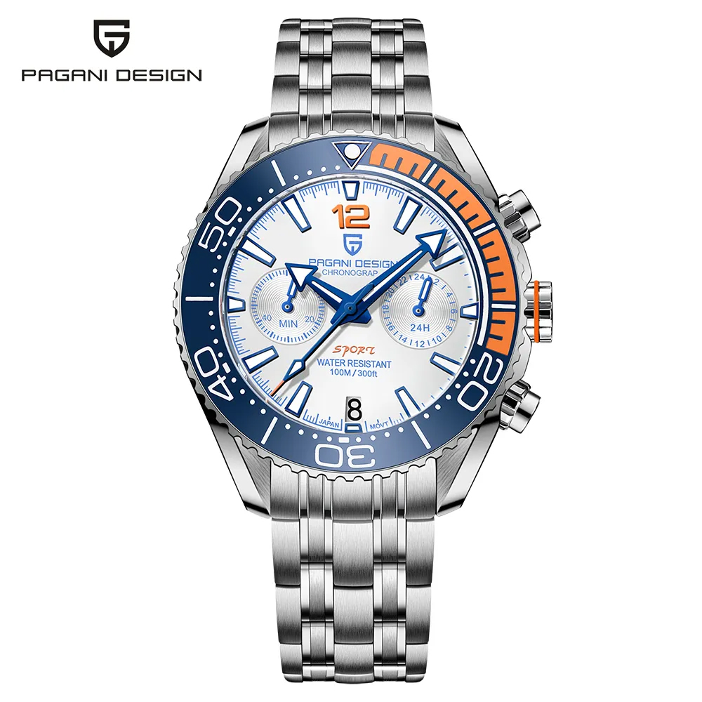 PAGANI DESIGN PD-1711 Top Brand Sports Men Quartz Watches Ceramic Bezel Waterproof Chronograph Wristwatch Sapphire Glass Men Watches