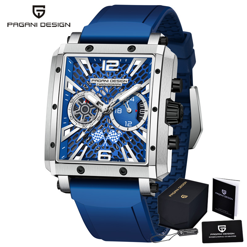 PAGANI DESIGN Male Wristwatch Chronograph Date Army Sport Sapphire Glass Top Brand Luxury Silicone Quartz Blue Men Watch 1725