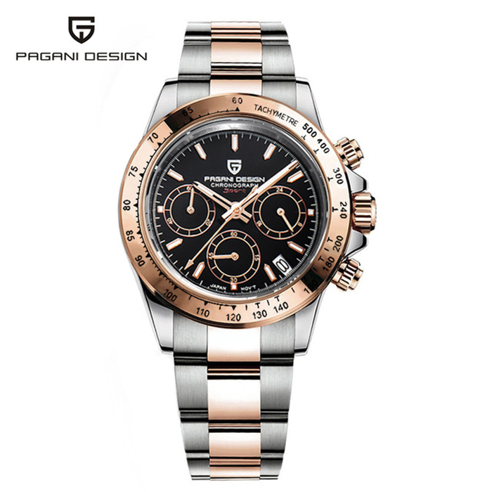 PAGANI DESIGN 2023 New Chocolate 1644 Rose Gold Luxury Quartz watch for men Automatic date Wristwatch sport Chronograph clock