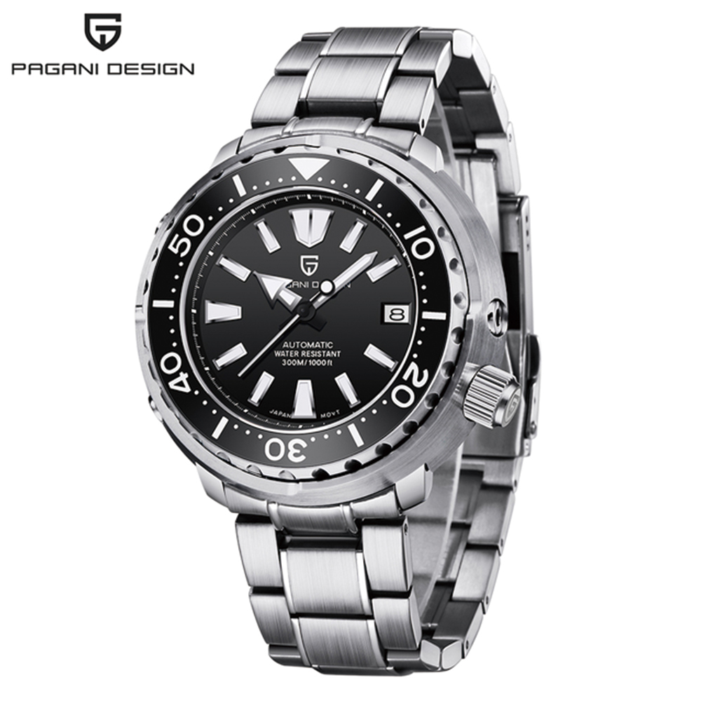 PAGANI DESIGN Tuna Water Resistant 300M Diving Watches Luxury Sapphire Glass Men's Automatic Watches Stainless Steel Strap Ceramic Bezel Men's Watch