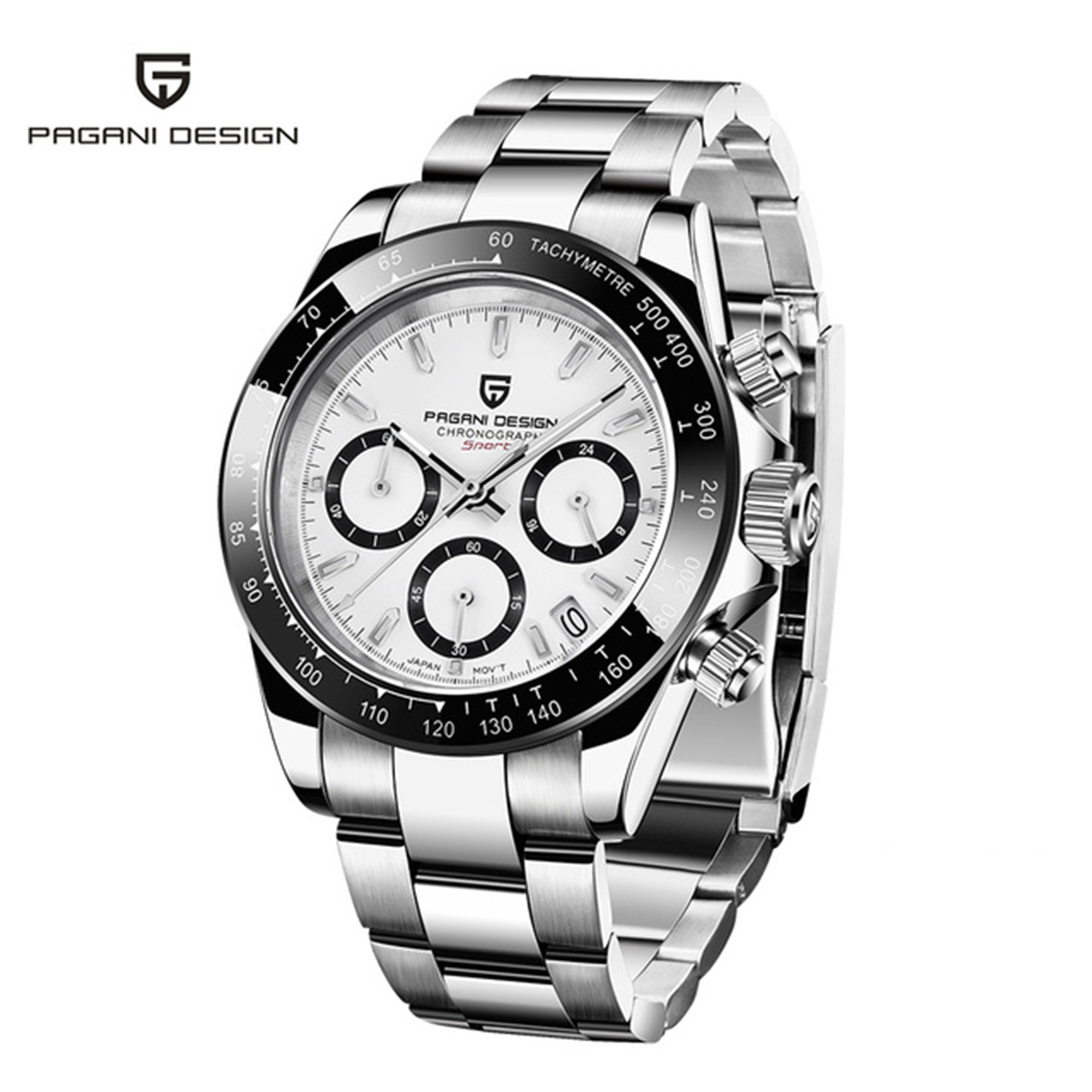 PAGANI DESIGN Men's Sports Quartz Watch Sapphire Stainless Steel Bracelet Chronograph Waterproof 100M Men's Watch