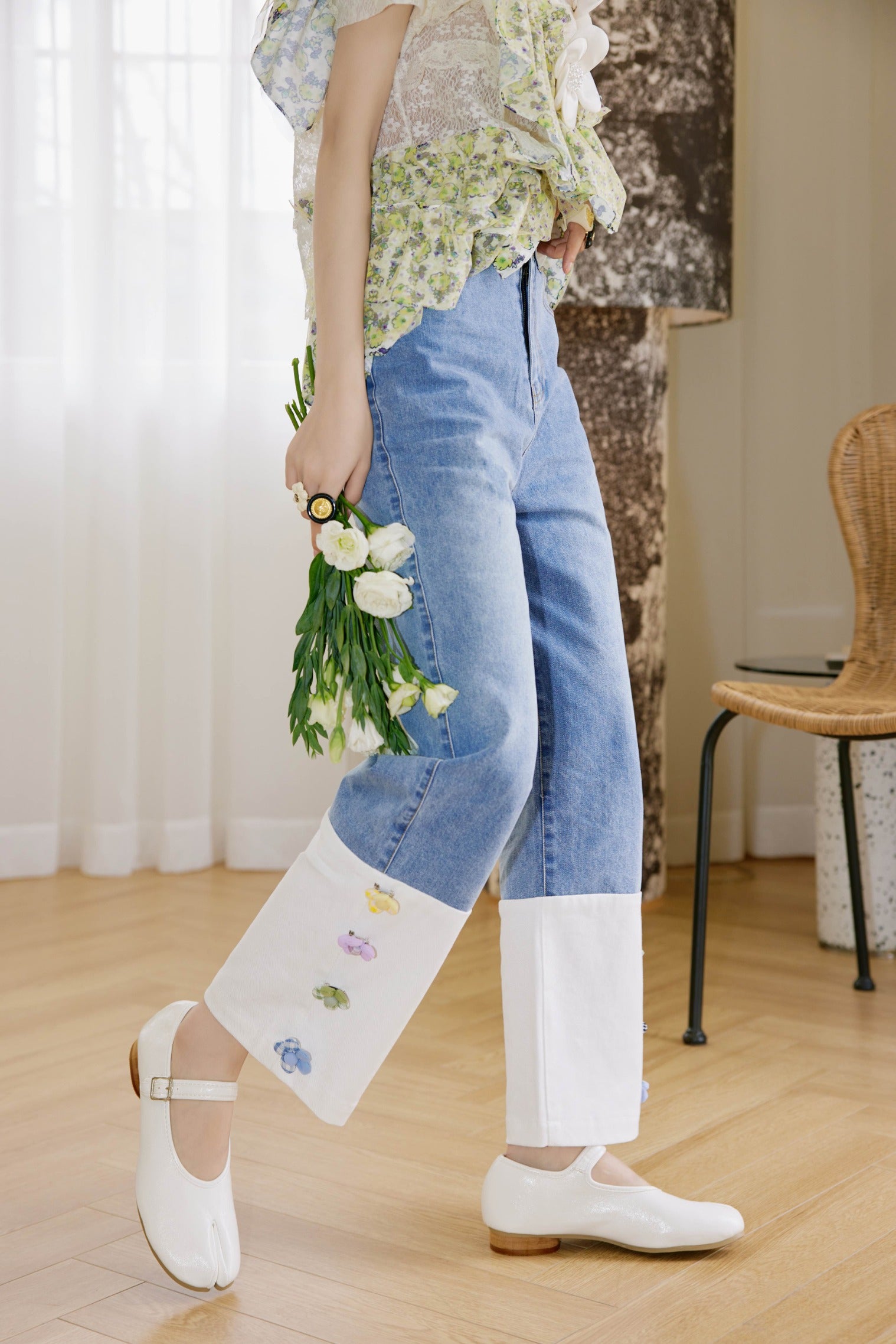 IRIS FASHION IP2251258 Rainbow flowers jeans-IRIS FASHION