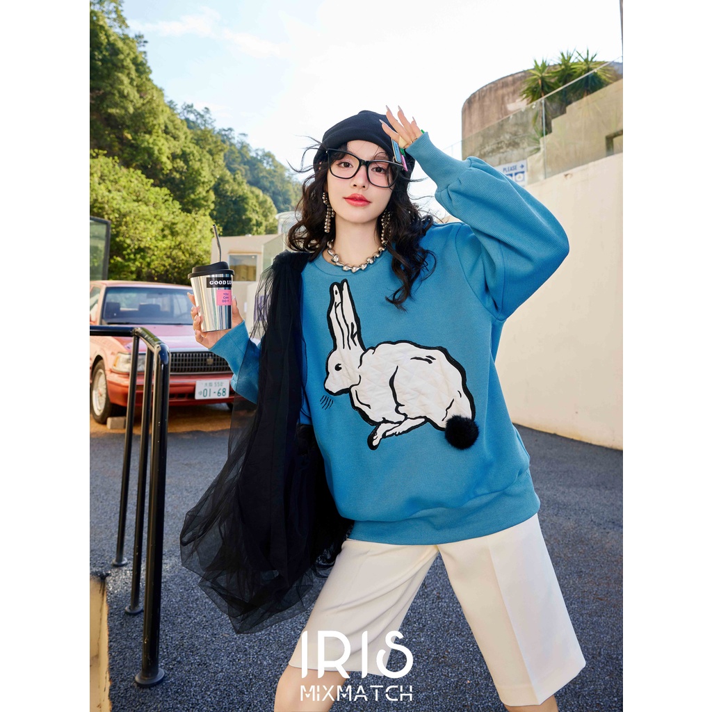 「สินค้าลิขสิทธิ์แท้」IRIS BOUTIQUE IH2351507 Rabbit blue hoodie เสื้อฮู๊ด เสื้อสเวตเตอร์