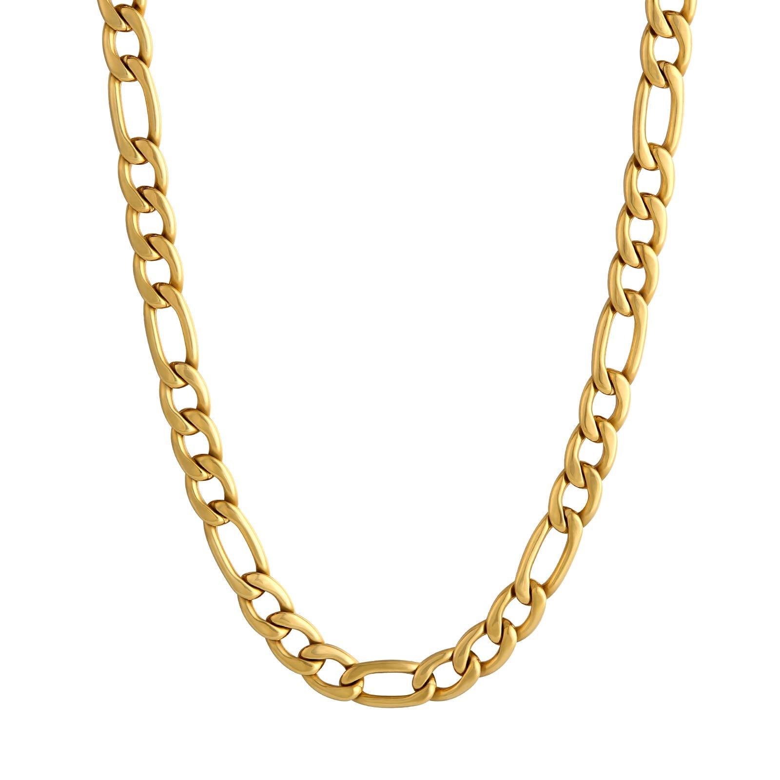 7mm Figaro Chain Necklace Gold Plated Hip Hop Rapper Chain Necklace for Men Women-silviax