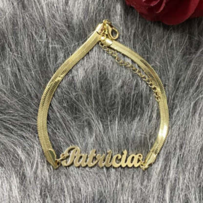 Gol Plated Personalized Custom Herringbone Name Anklets-silviax