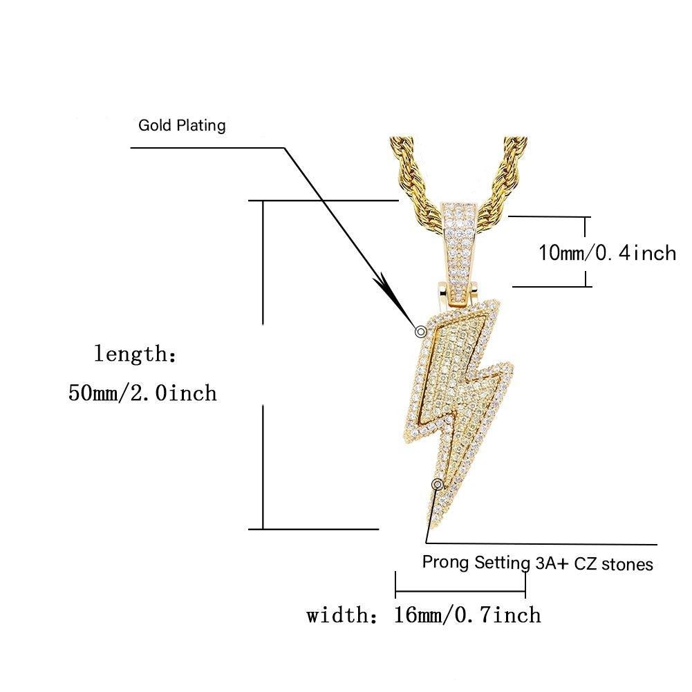 Hip Hop Lightning Pendant Gold Plated Iced Out CZ  Necklace for Men Women-silviax