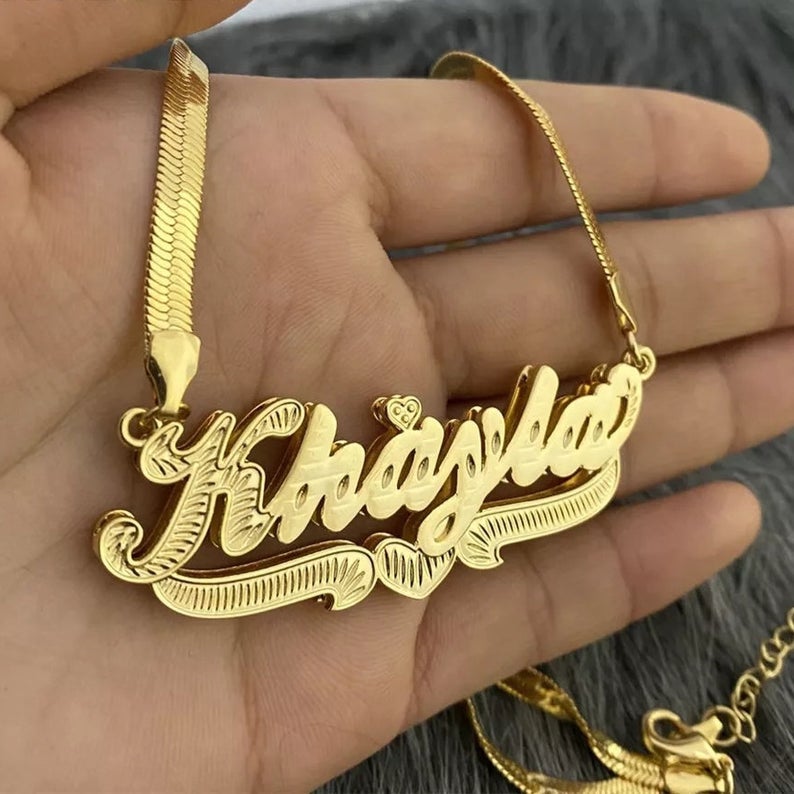 layered name necklace gold