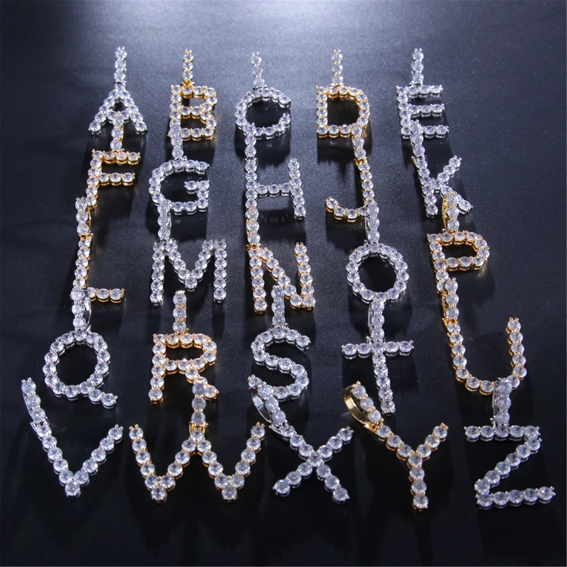Iced Out Custom Personalized CZ Diamond A to Z Letter Pendant Initial Necklace Tennis Chain-silviax