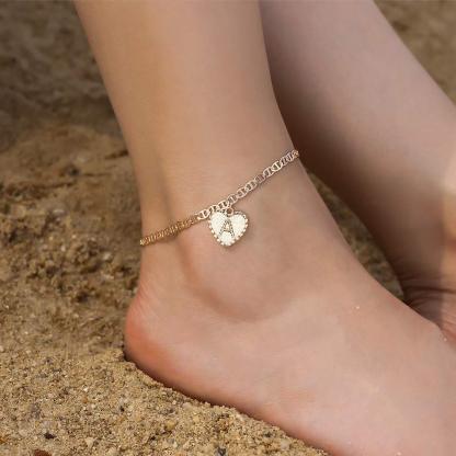 Gold Plated Heart Initial Letter Anklet-silviax